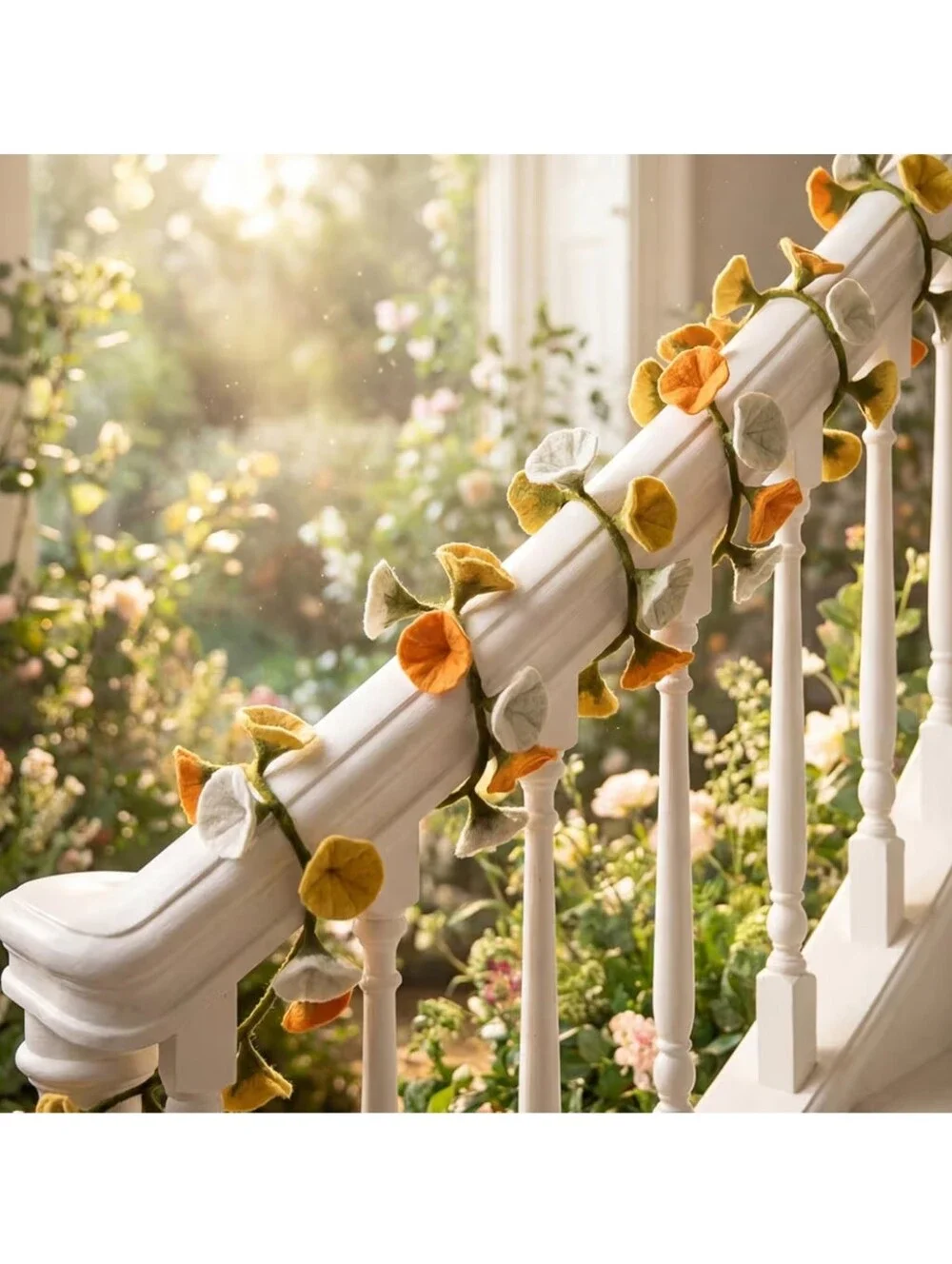 XunYee NWT 5.6ft Wool Felt Flower Garland Floral Banner Hand Felted Orange/Cream